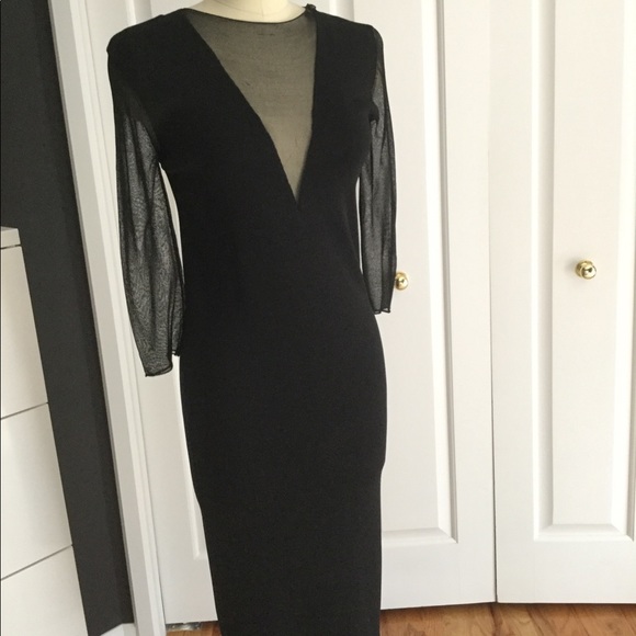 Zara Dresses & Skirts - Zara Ribbed knit sheer neck, 3/4 sleeve Black NWT